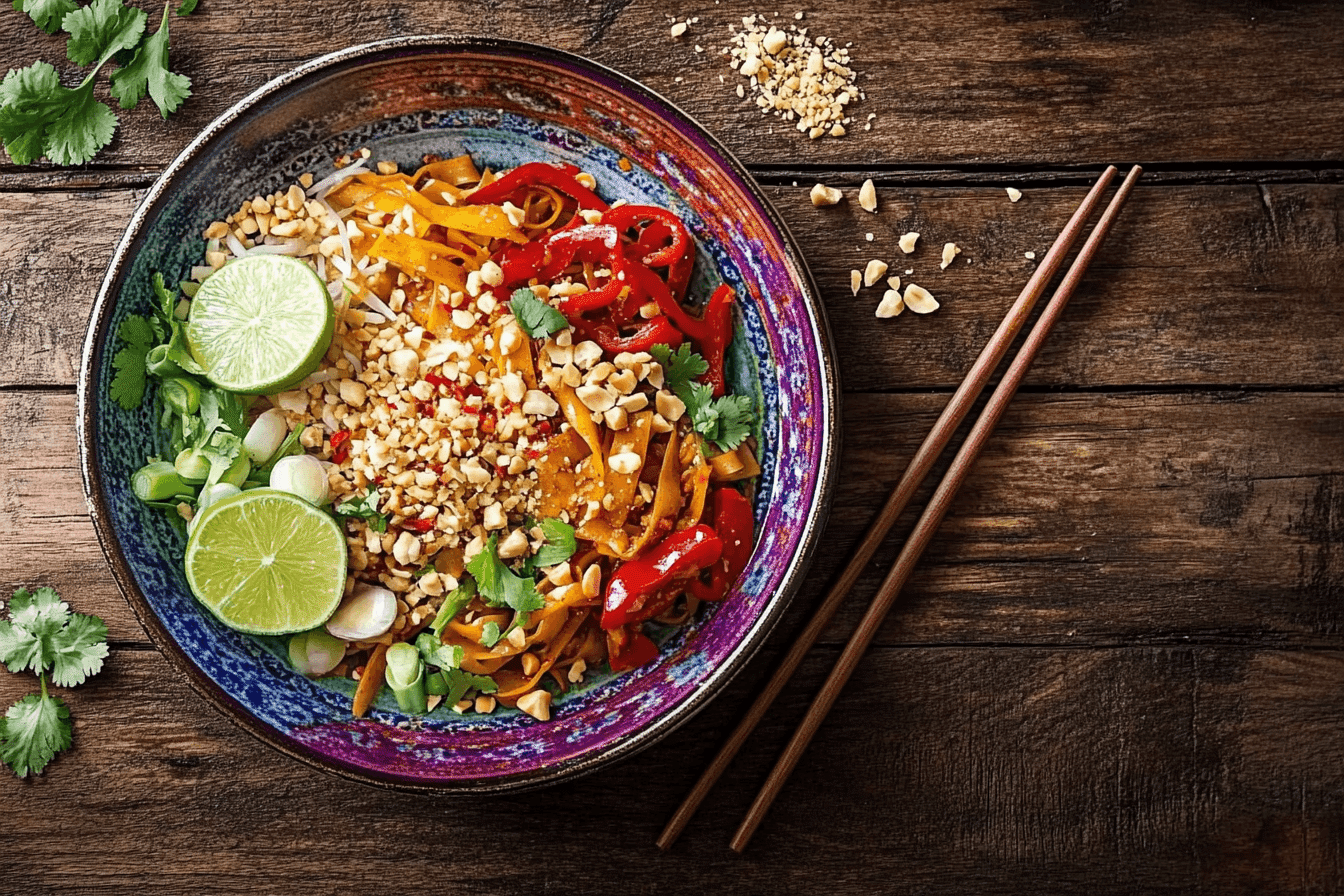 Traditional Pad Thai with fresh garnishes