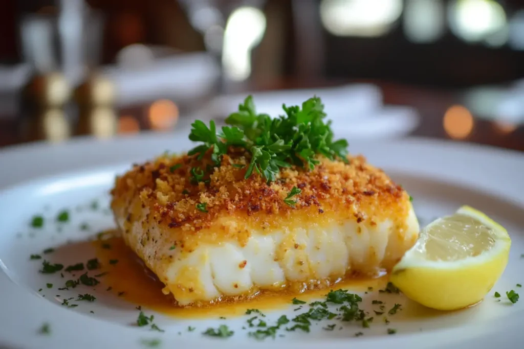 Oven baked cod fillet with crispy golden topping