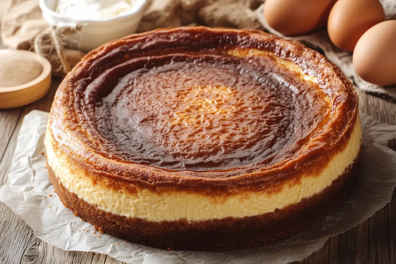 Burnt Basque cheesecake with a caramelized top and creamy center.