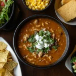 Chicken taco soup with cornbread and salad