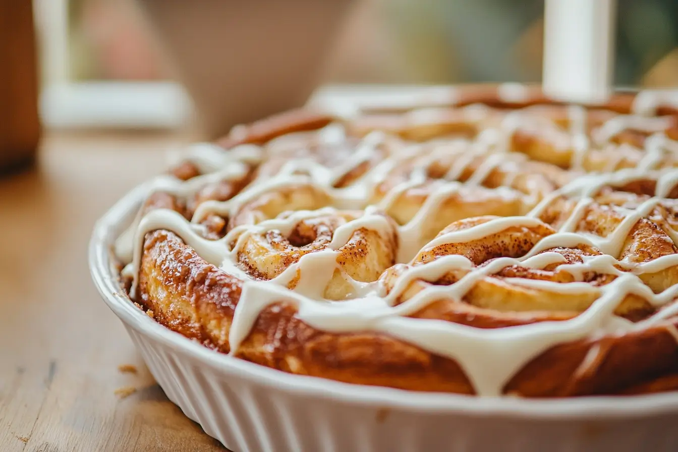 Freshly baked cinnamon rolls with cream cheese frosting