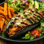 Stuffed poblano peppers served with sides