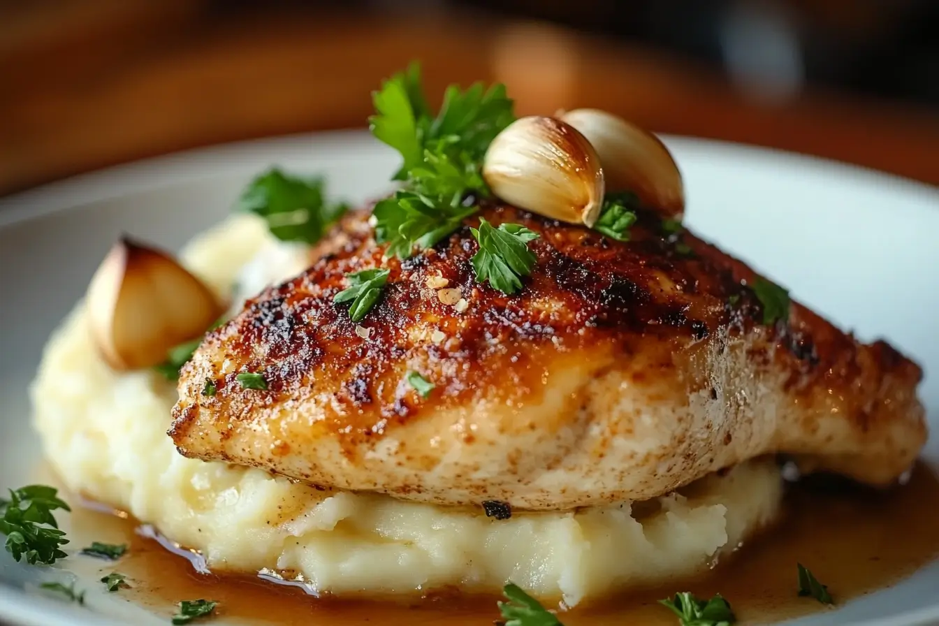 Garlic Parmesan Chicken served with mashed potatoes