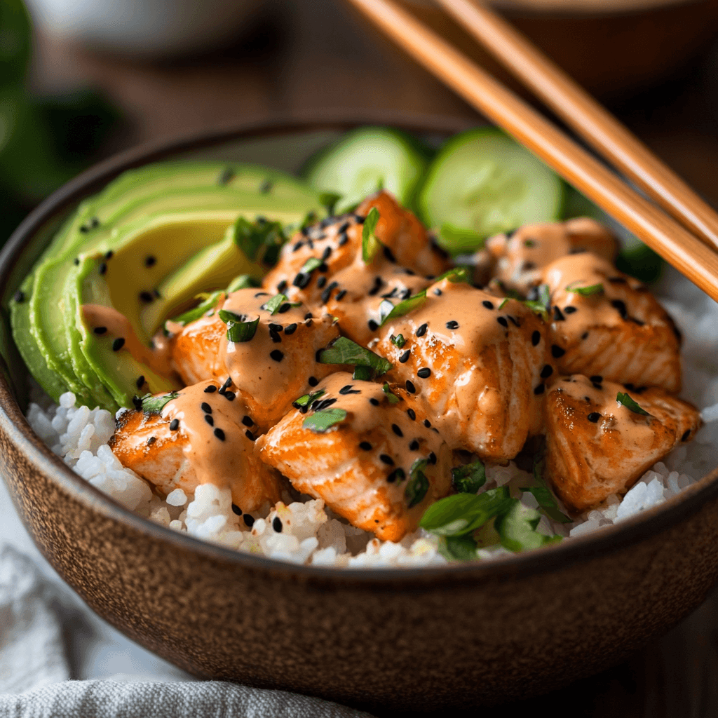 Air Fryer Salmon Bites Bang Bang: Crispy, Creamy, and Irresistible 7 eljamalioussama Air fryer salmon bites served in a rice bowl wi 7377c754 eb4f 4b48 858b b06a1a931c7fpos Air Fryer Salmon Bites Bang Bang: Crispy, Creamy, and Irresistible
